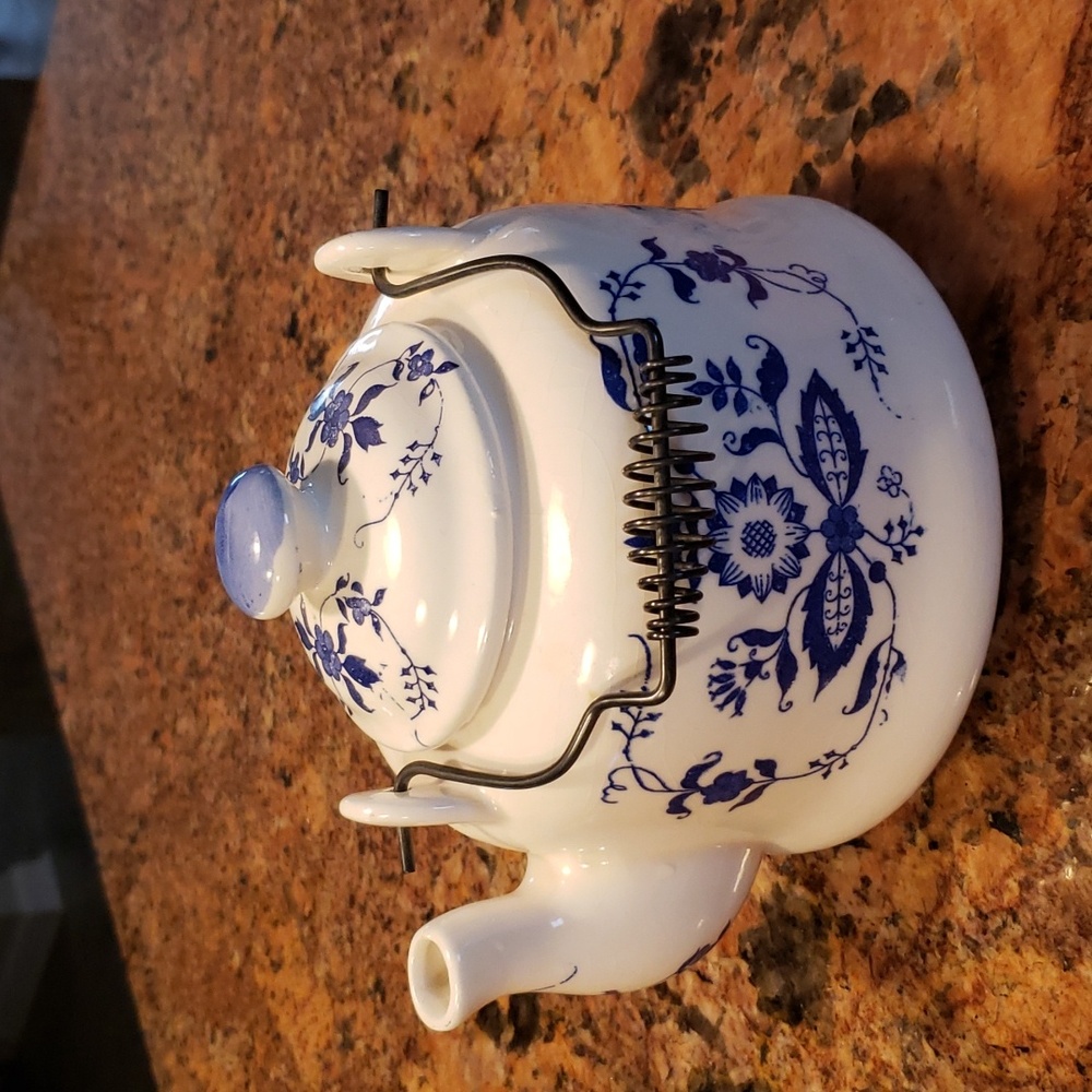 Vintage blue white ceramic onion teapot